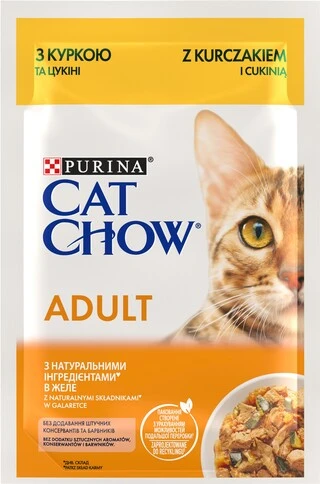 Упаковка влажного корма для взрослых кошек Purina Cat Chow Adult с курицей и цуккини 85 г x 26 шт