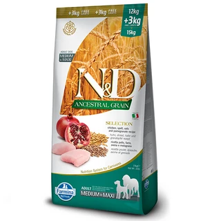 Фармина сухой корм для собак N&amp;amp;D LOW GRAIN CHICKEN &amp;amp; POMEGRANATE ADULT с курицей и гранатом, 15 кг
