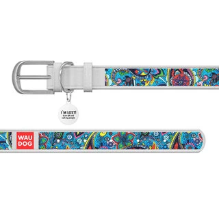 Нашийник WAUDOG Design з малюнком "Лазурь", преміум шкіра, металевий затискач (ширина 12 мм, довжина 19-25 см), білий