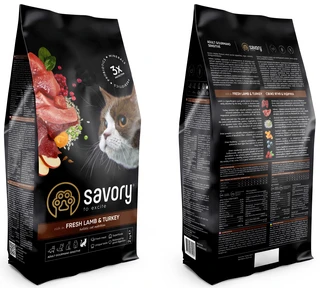 Сухой корм для кошек с чувствительным пищеварением Savory со свежим мясом ягненка и индейки 2 кг