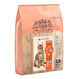 Полнорационный сухой корм для взрослых активных котов Home Food с курочкой и креветкой 1.6 кг