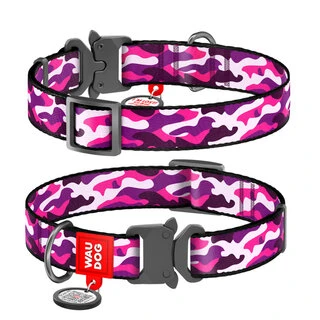 Ошейник для собак нейлоновый WAUDOG Nylon c QR паспортом, рисунок "Розовый камо", металлическая пряжка-фастекс, Ш 20 мм, Дл 24-40 см