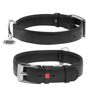 Ошейник для собак кожаный WAUDOG Glamour с QR паспортом, без украшений, Ш 35 мм, Дл 46-60 см, черный