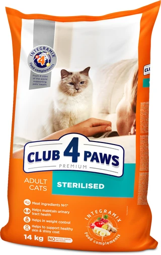 Сухой корм для взрослых стерилизованных кошек Club 4 Paws (Клуб 4 Лапы) Премиум. Стерилизованные 14 кг