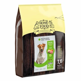 Полнорационый сухой корм для взрослых собак и юниоров мелких пород Home Food индейа ягненок с рисом 1.6 кг