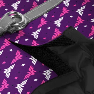 М'яка шлея для собак WAUDOG Clothes з QR паспортом, малюнок "Чудо-жінка фіолет", S1, В 40-45 см, С 29-31 см