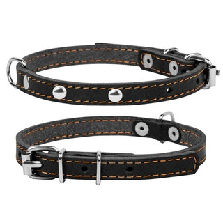 Ошейник "CoLLaR" одинарный с украшениями (ширина 12мм, длина 24-32см), черный