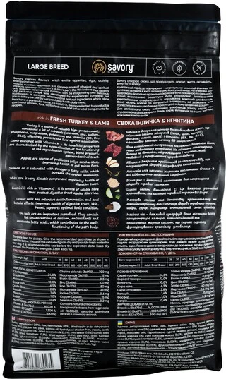 Сухой корм для собак крупных пород Savory со свежим мясом индейки и ягненка 3 кг