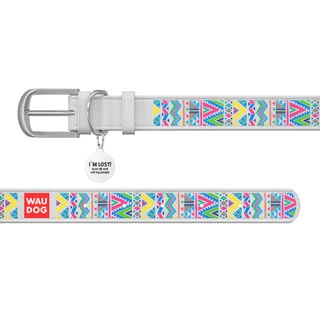 Нашийник WAUDOG Design з малюнком "Інді", преміум шкіра, металевий пряжка (ширина 35 мм, довжина 46-60 см), білий