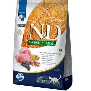Фармина сухой корм для кошек N&amp;amp;D LOW GRAIN LAMB &amp;amp; BLUEBERRY ADULT с ягненком и черникой, 5 кг